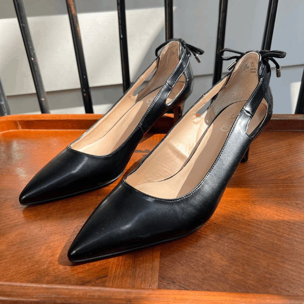 Franco Sarto Pointed Toe D'Orsay Kitten Heels Bow Back Black Pumps 8.5